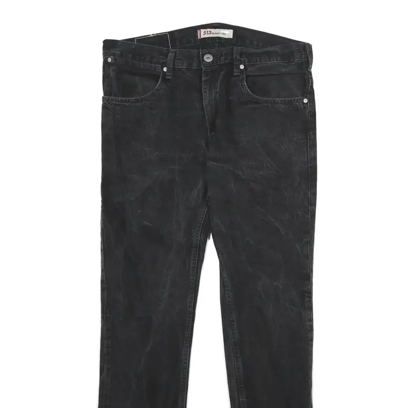 Levi's 513 Mens Jeans Black Slim Skinny Denim Raw W34 L31 Distressed Hem 2