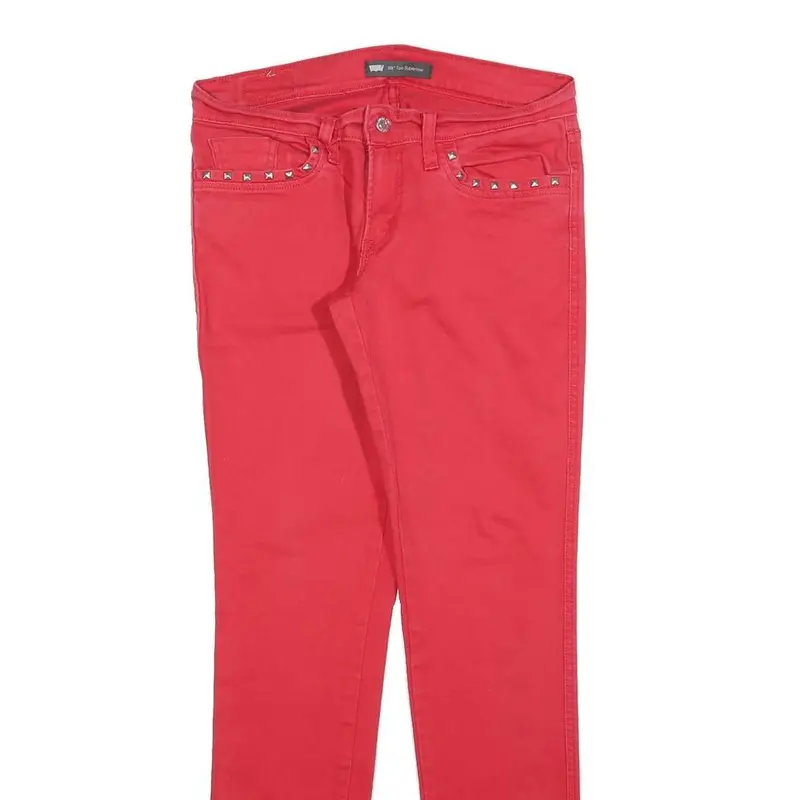 Levi's 524 Womens Jeans Red Slim Skinny Denim W29 L32 Studded Detail Zip 2