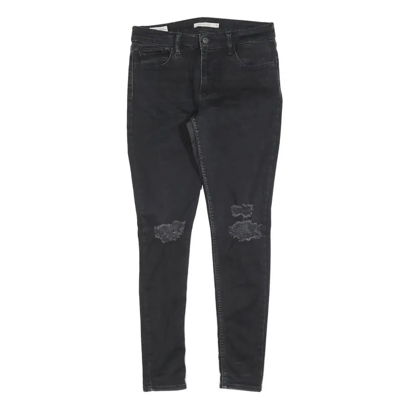 Levi's 710 Womens Slim Black Denim Jeans W30 L30 Distressed Cotton Blend Zip 1