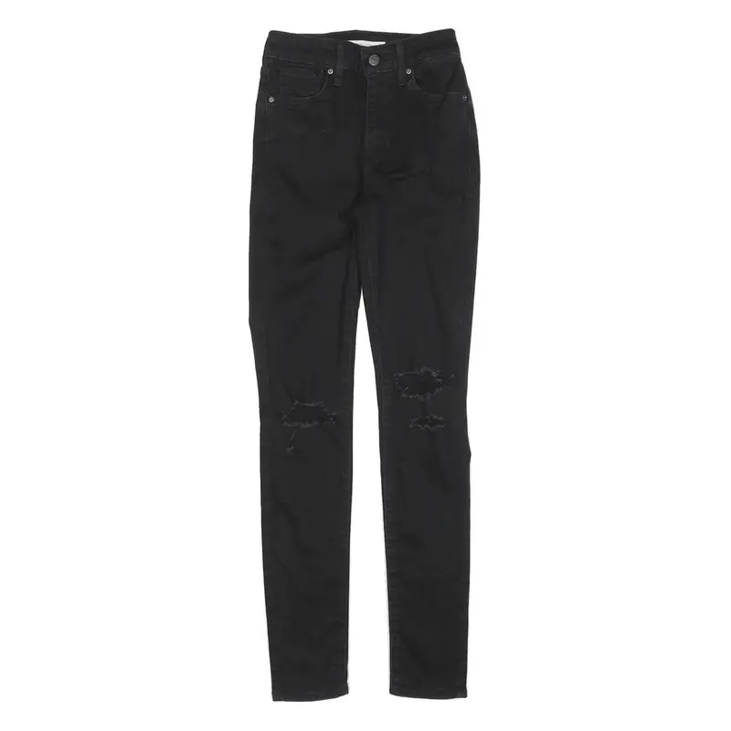 Levi's 721 Womens Jeans Black Slim Skinny Denim W24 L30 Distressed Ripped 1