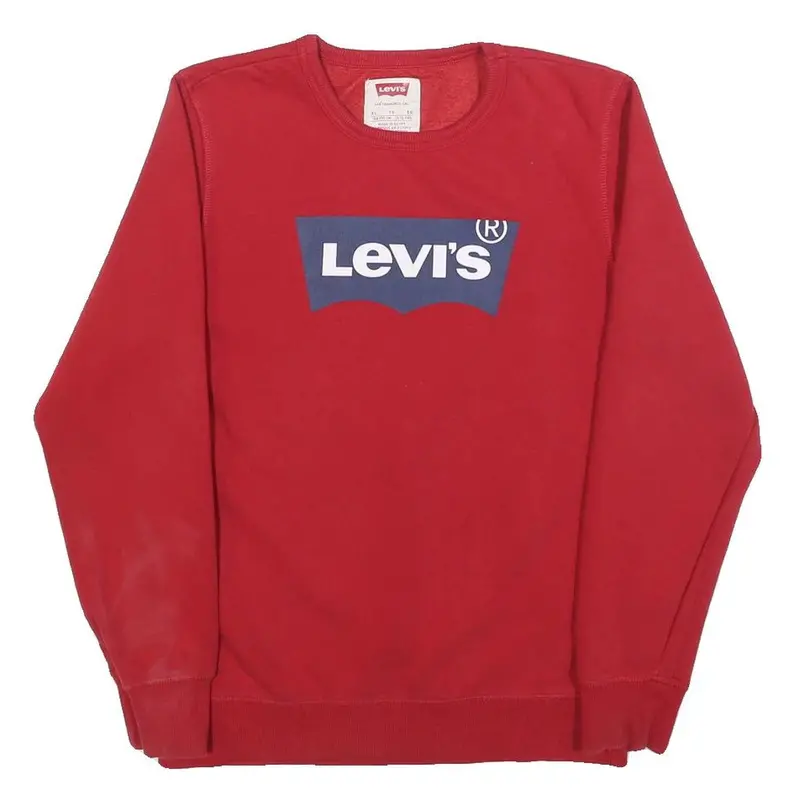 Levi's Boys Red Xl Sweatshirt Cotton Blend Crew Neck Logo Print Pullover 1