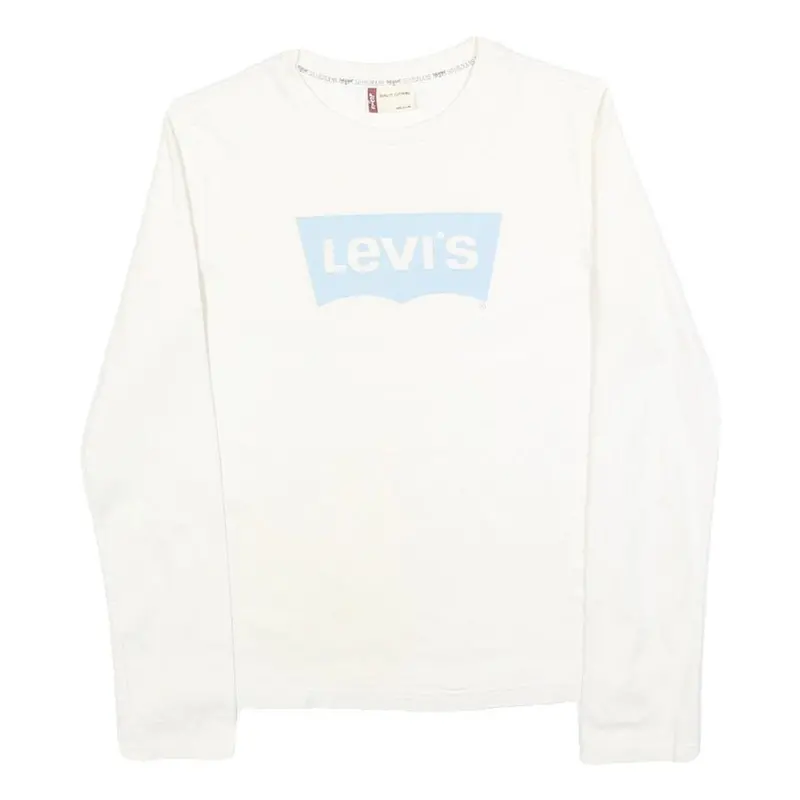 Levi's Girls White Blue Logo T-Shirt L Long Sleeve Crew Neck Casual Cotton 1