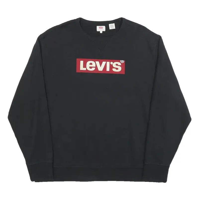 Levi's Mens Black Crew Neck Xl Cotton Blend Logo Sweatshirt Pullover Casual 1