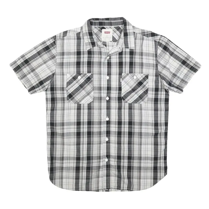 Levi's Mens Black & Grey Check Shirt M Cotton Casual Short Sleeve Button Front 1