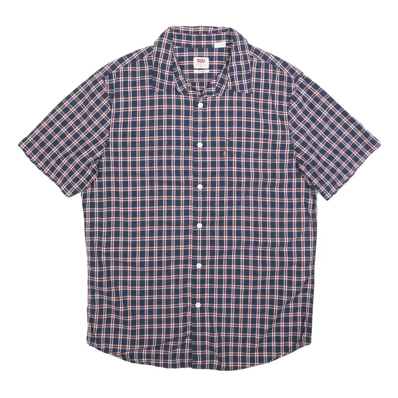Levi's Mens Blue Check Shirt M Casual Cotton Short Sleeve Button Fasten 1