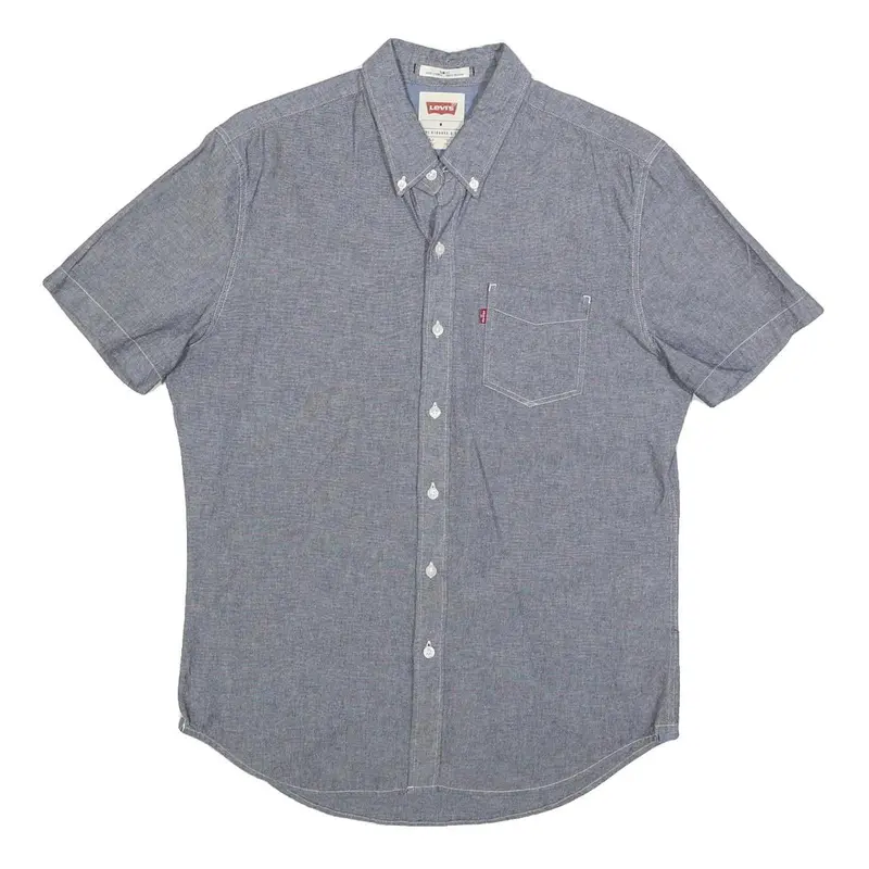 Levi's Mens Blue Cotton Short Sleeve Shirt M Casual Button-Down Pocket 1