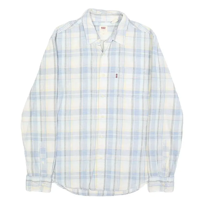 Levi's Mens Blue & Cream Check Shirt S Casual Cotton Long Sleeve Button Up 1