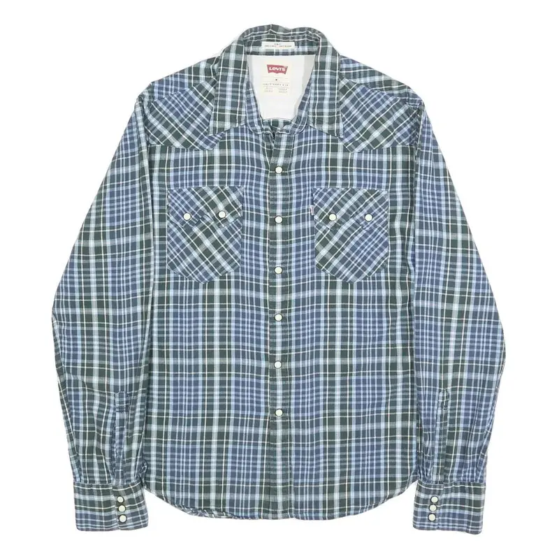 Levi's Mens Blue & Green Check Shirt M Classic Cotton Long Sleeve Button 1