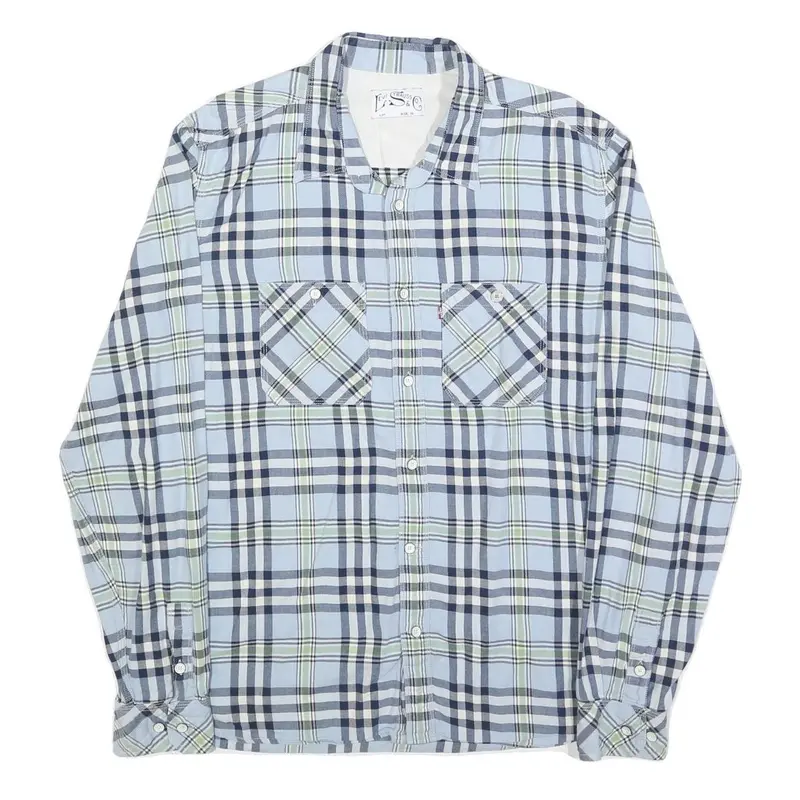 Levi's Mens Blue & Green Check Shirt Xl Classic Cotton Blend Long Sleeve Button 1