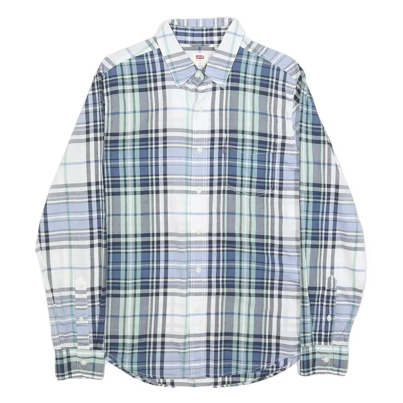 Levi's Mens Blue Green & White Check Shirt S Cotton Lightweight Casual 1