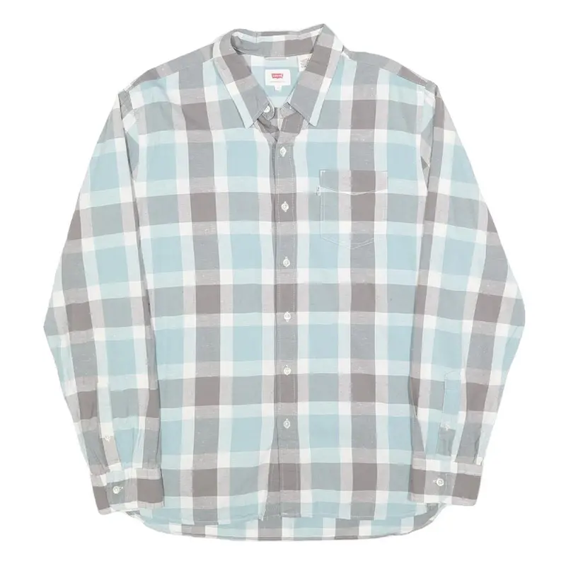 Levi's Mens Blue & Grey Check Shirt L Cotton Blend Long Sleeve Casual 1