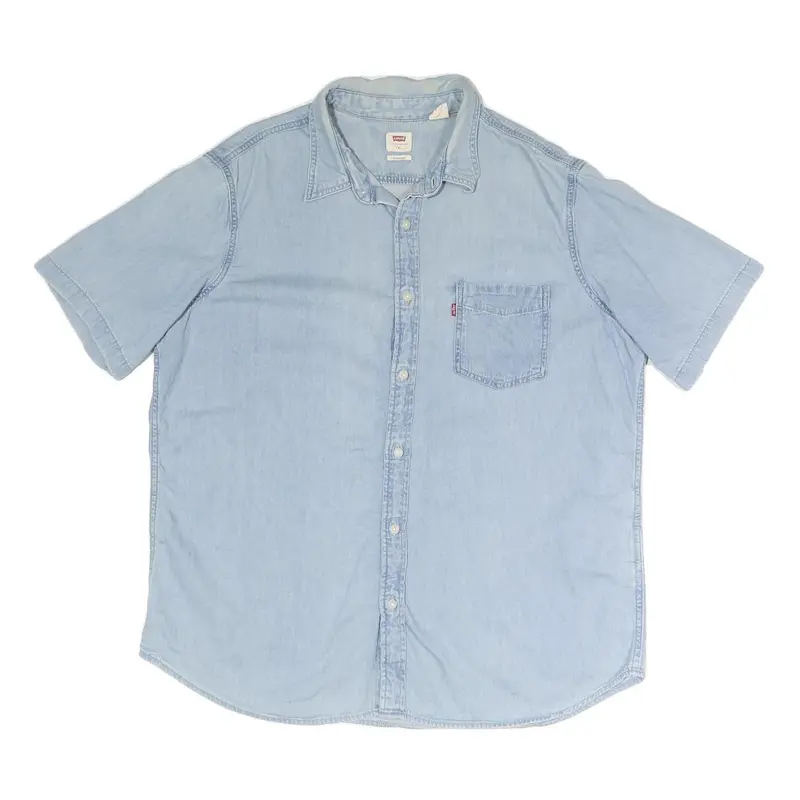 Levi's Mens Blue Light Wash Denim Short Sleeve Shirt Xl Casual Cotton Blend 1