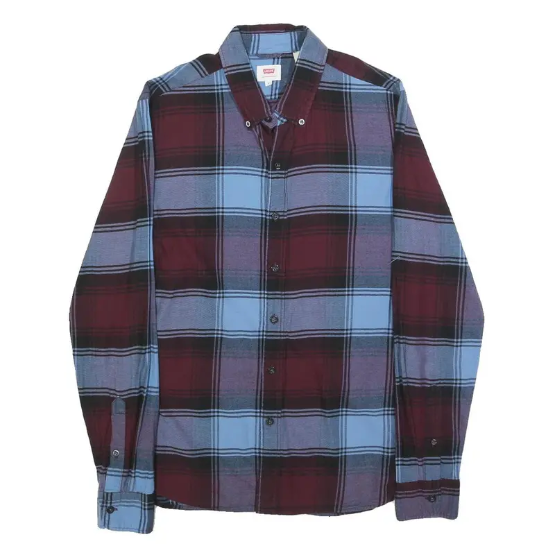 Levi's Mens Blue & Maroon Check Shirt S Cotton Blend Long Sleeve Button Down 1