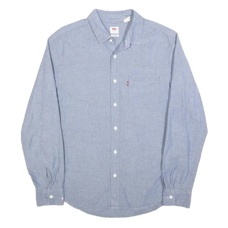Levi's Mens Blue Plain Shirt M Cotton Casual Long Sleeve Classic Fit 1