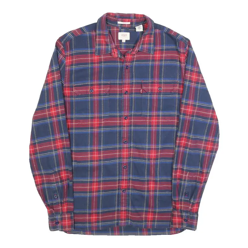 Levi's Mens Blue & Red Check Cotton Shirt M Long Sleeve Casual Button-Up 1