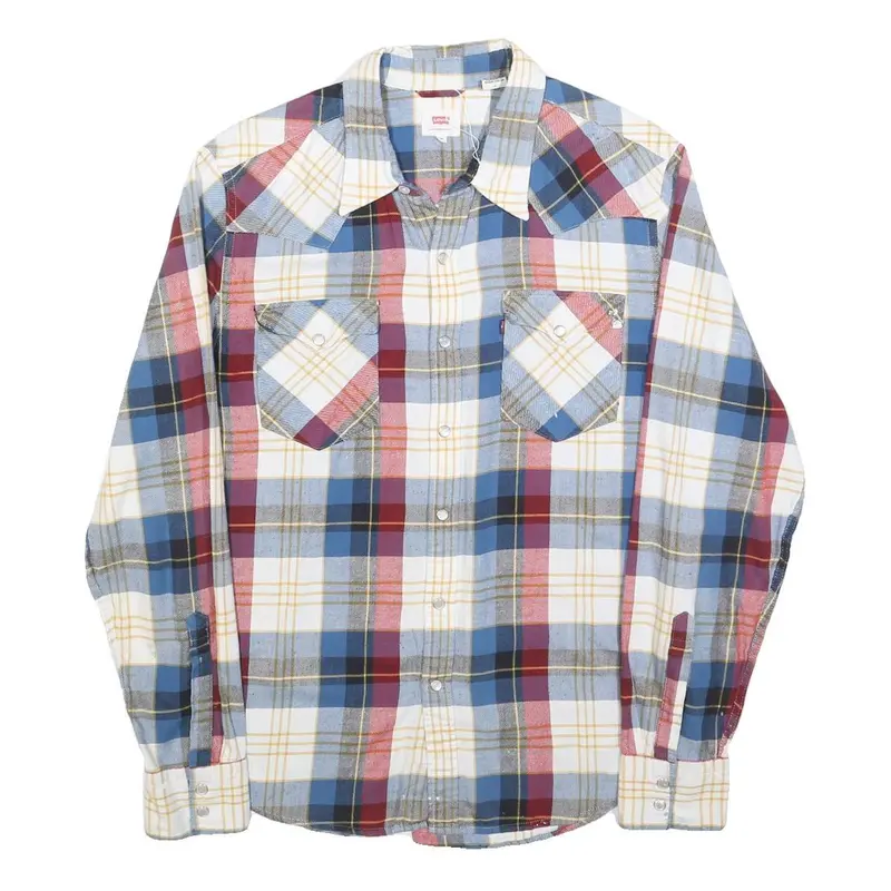Levi's Mens Blue & Red Check Shirt M Long Sleeve Cotton Blend Casual Western 1