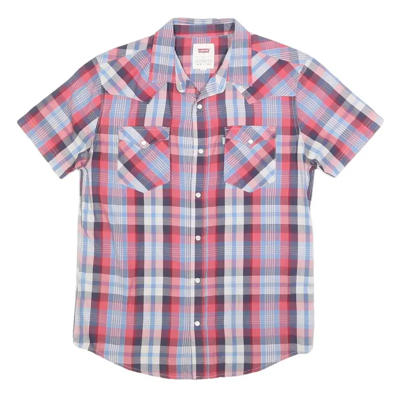 Levi's Mens Blue & Red Check Shirt S Short Sleeve Button Casual Cotton Blend 1