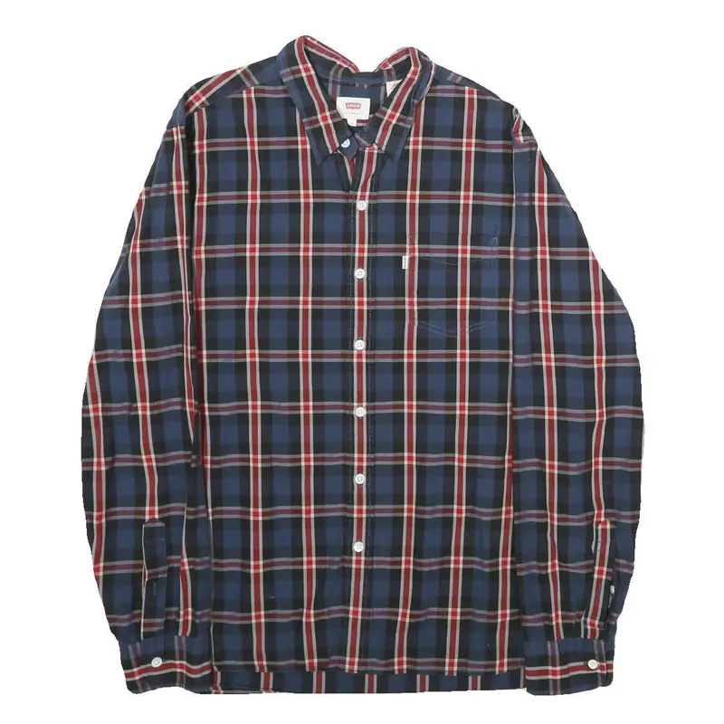 Levi's Mens Blue Red & White Check Shirt L Cotton Long Sleeve Casual Button 1