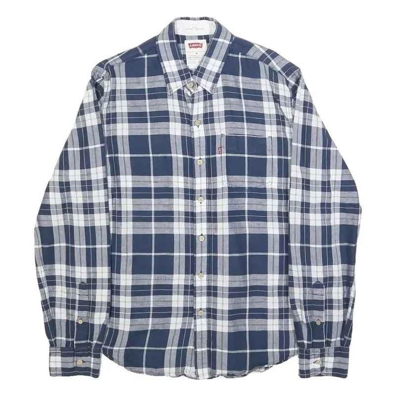 Levi's Mens Blue & White Check Shirt M Casual Cotton Blend Long Sleeve 1