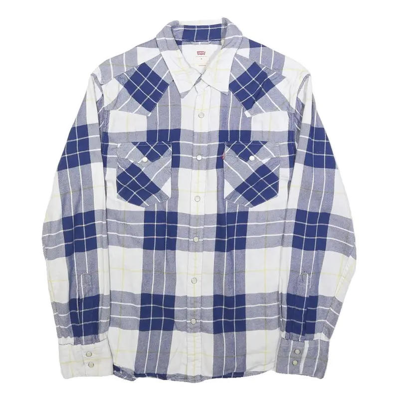 Levi's Mens Blue White Check Shirt M Cotton Blend Casual Long Sleeve Buttons 1