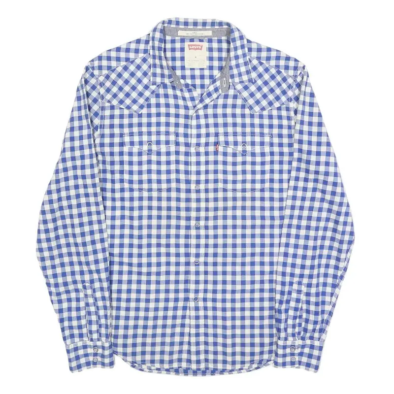 Levi's Mens Blue & White Checked Shirt M Western Style Button Long Sleeve 1
