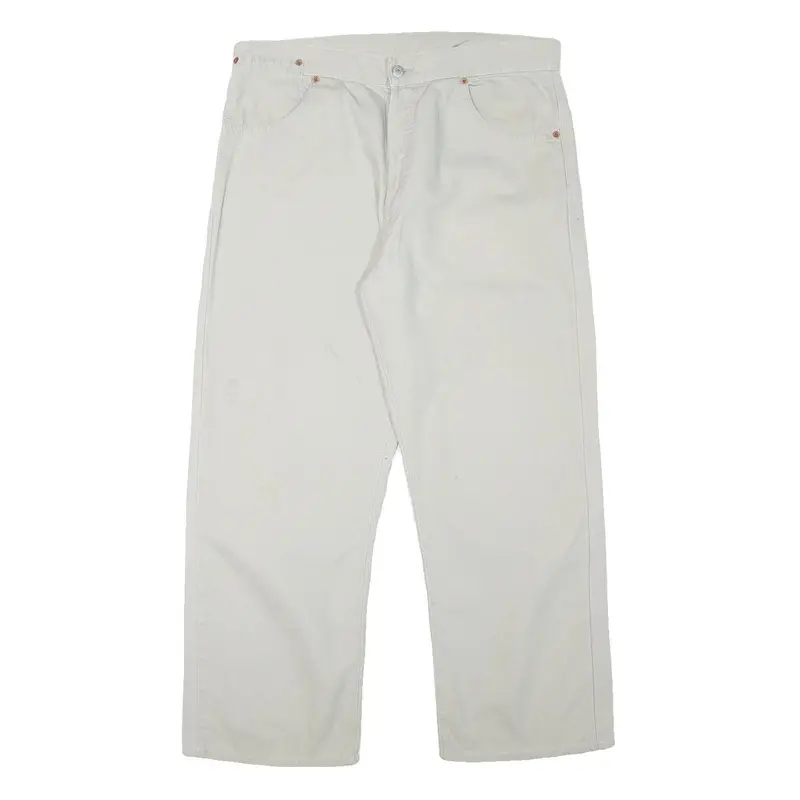 Levi's Mens Cotton Blend White Regular Straight Trousers W36 L27 Casual Zip 1