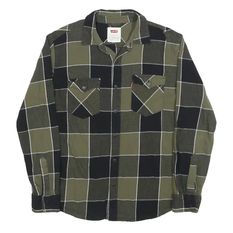 Levi's Mens Green & Black Check Cotton Shirt S Casual Long Sleeve Classic 1