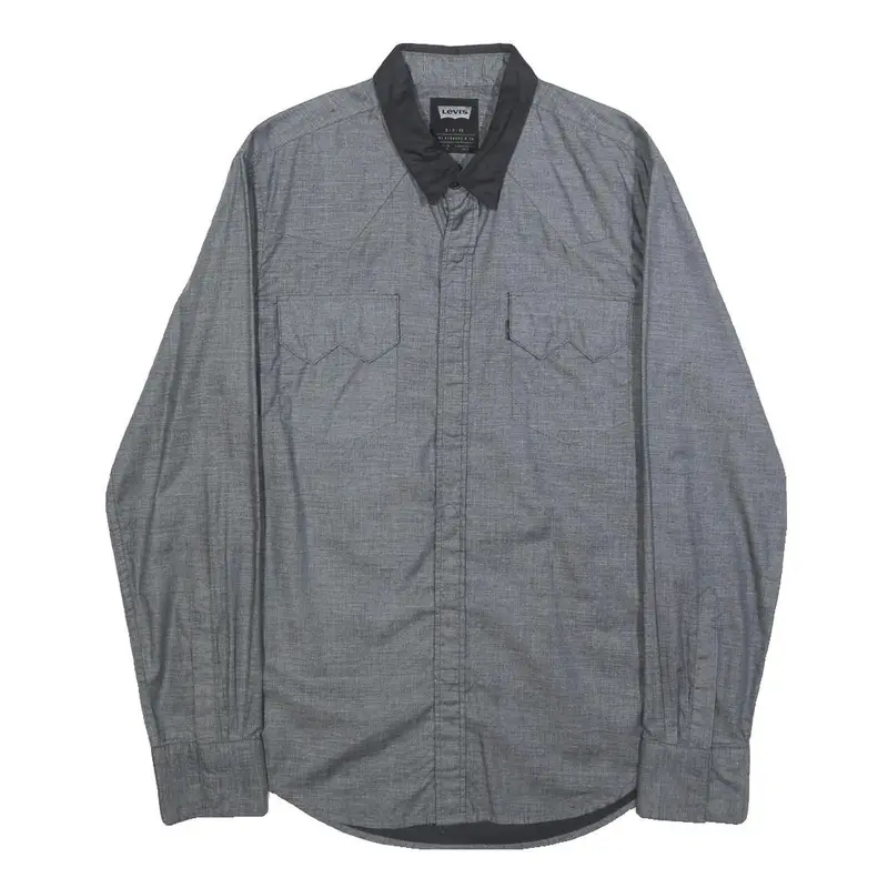 Levi's Mens Grey Black Shirt S Cotton Long Sleeve Casual Classic Design 1