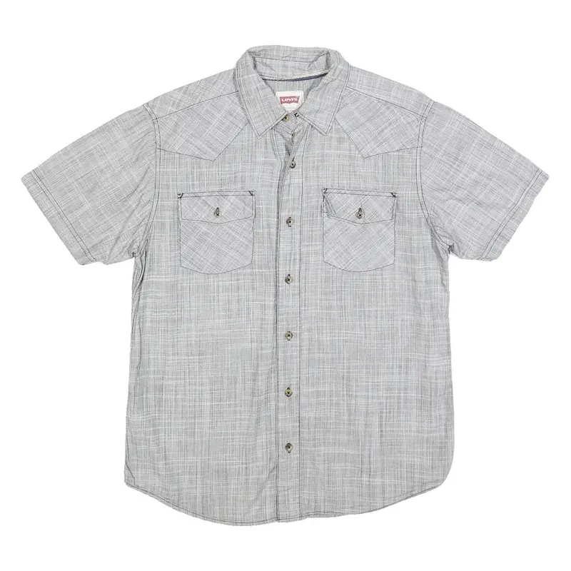 Levi's Mens Grey Checked Cotton Short Sleeve Shirt S Casual Button Pocket 1