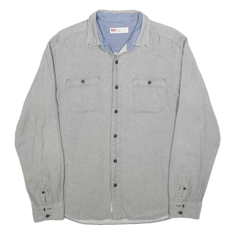 Levi's Mens Grey Cotton Blend Shirt L Button Pocket Casual Classic 1