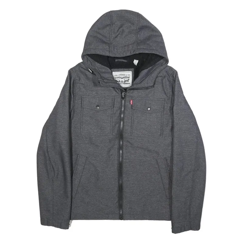 Levi's Mens Grey Hooded Jacket S Polyester Blend Zip Pocket Casual 1