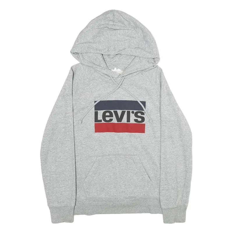 Levi's Mens Grey Hoodie S Cotton Pullover Casual Logo Print Drawstring 1