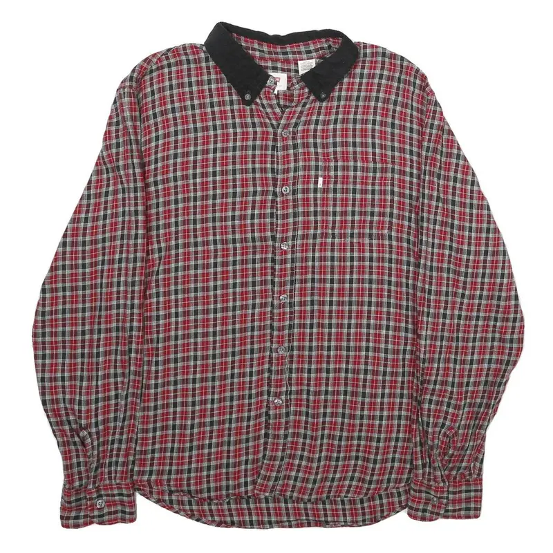 Levi's Mens Red Black Check Shirt L Cotton Long Sleeve Button Collar Casual 1