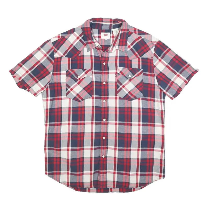 Levi's Mens Red Blue & White Check Shirt M Short Sleeve Cotton Casual 1