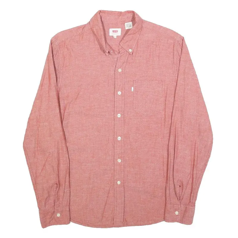 Levi's Mens Red Button Down Shirt M Cotton Casual Classic Fit Long Sleeve 1