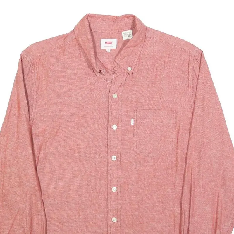 Levi's Mens Red Button Down Shirt M Cotton Casual Classic Fit Long Sleeve 2