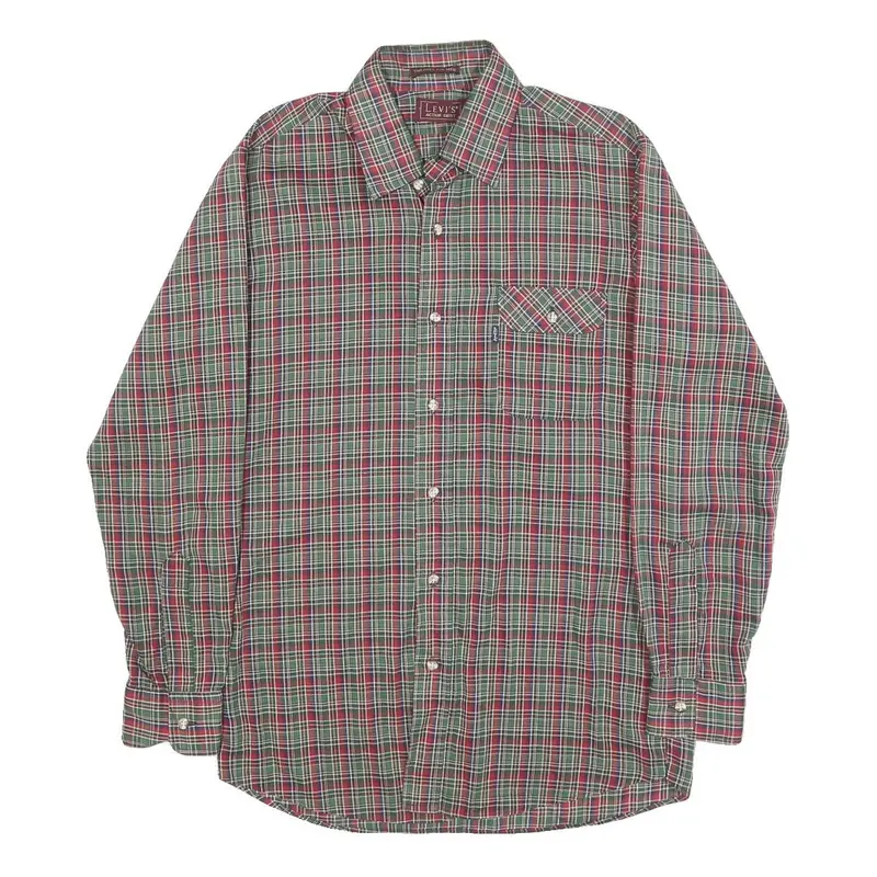 Levi's Mens Red & Green Check Shirt S Classic Cotton Blend Long Sleeve Button 1