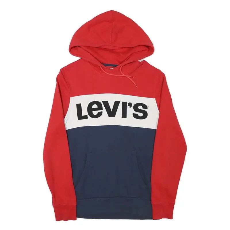 Levi's Mens Red & Navy Colourblock Hoodie S Cotton Blend Casual Pullover 1