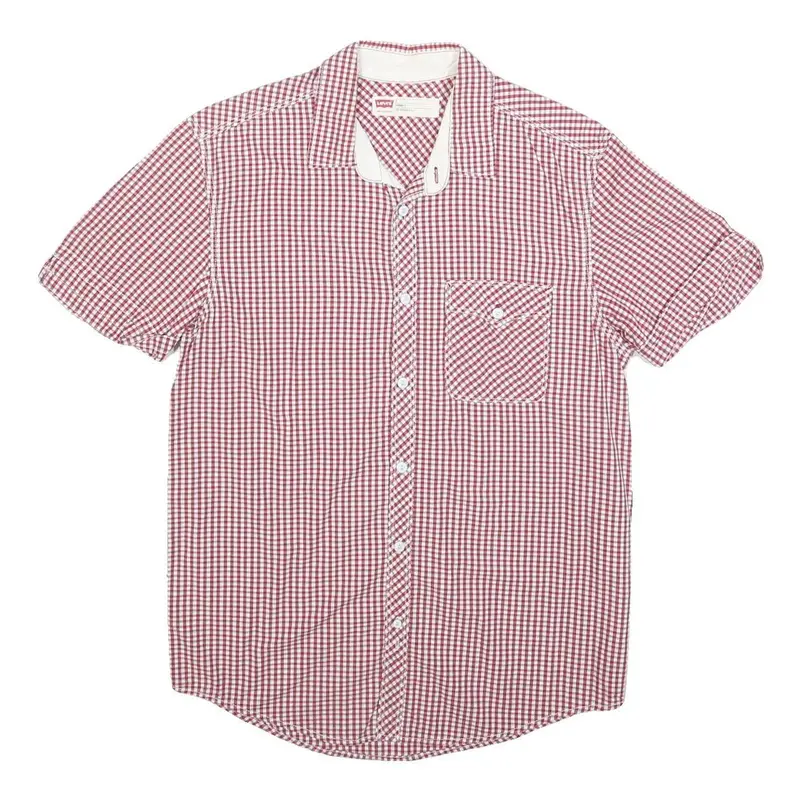 Levi's Mens Red & White Check Shirt S Short Sleeve Cotton Blend Casual Summer 1
