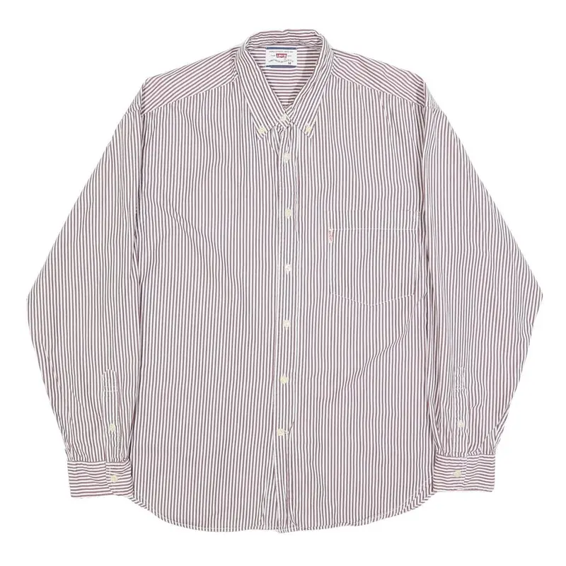 Levi's Mens Red & White Striped Shirt M Cotton Blend Button Front Classic Fit 1