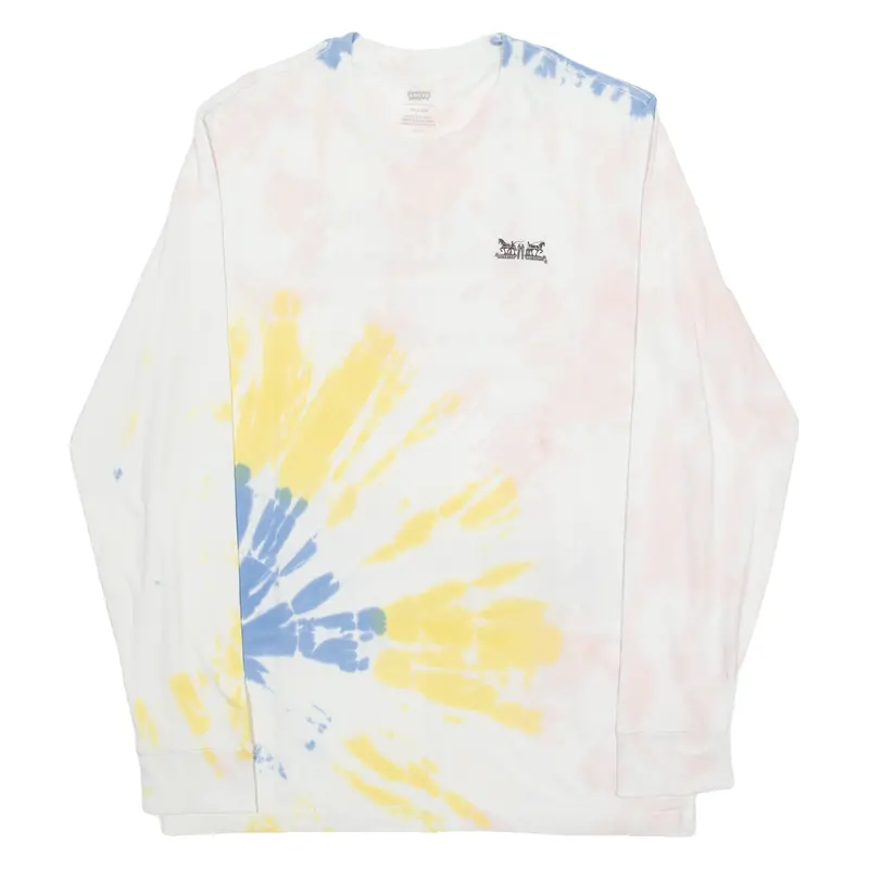 Levi's Mens Tie Dye T-Shirt White Long Sleeve Crew Neck S 1