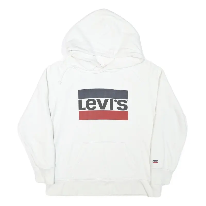 Levi's Mens White Hoodie M Cotton Blend Pullover Hooded Sweatshirt 1