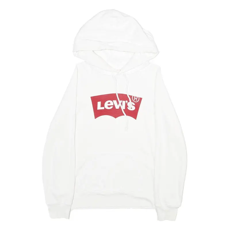 Levi's Mens White Hoodie S Cotton Blend Pullover Drawstring Hooded Sweatshirt 1