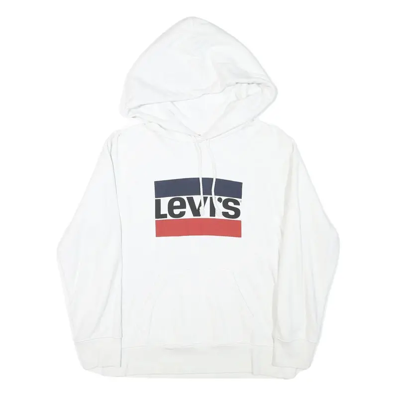 Levi's Mens White Hoodie S Cotton Blend Pullover Drawstring Pocket Casual 1