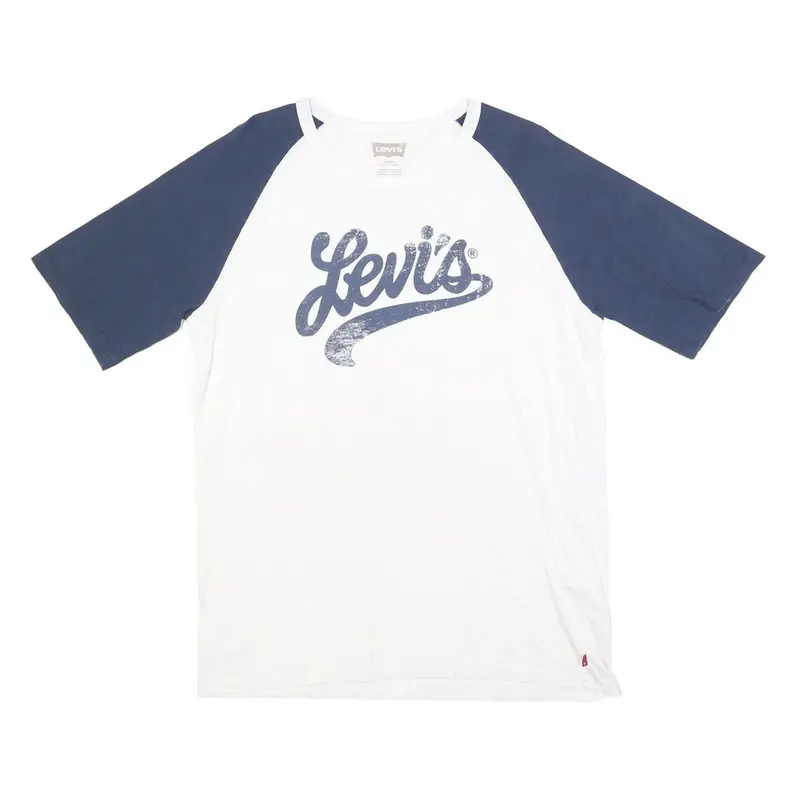 Levi's Mens White & Navy Graphic T-Shirt L Short Sleeve Crew Neck Classic Cotton 1