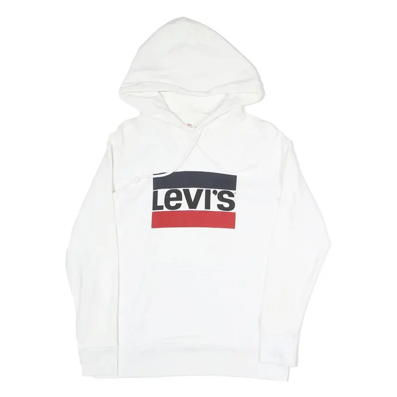 Levi's Mens White Pullover Hoodie S Cotton Blend Hooded Sweatshirt 1