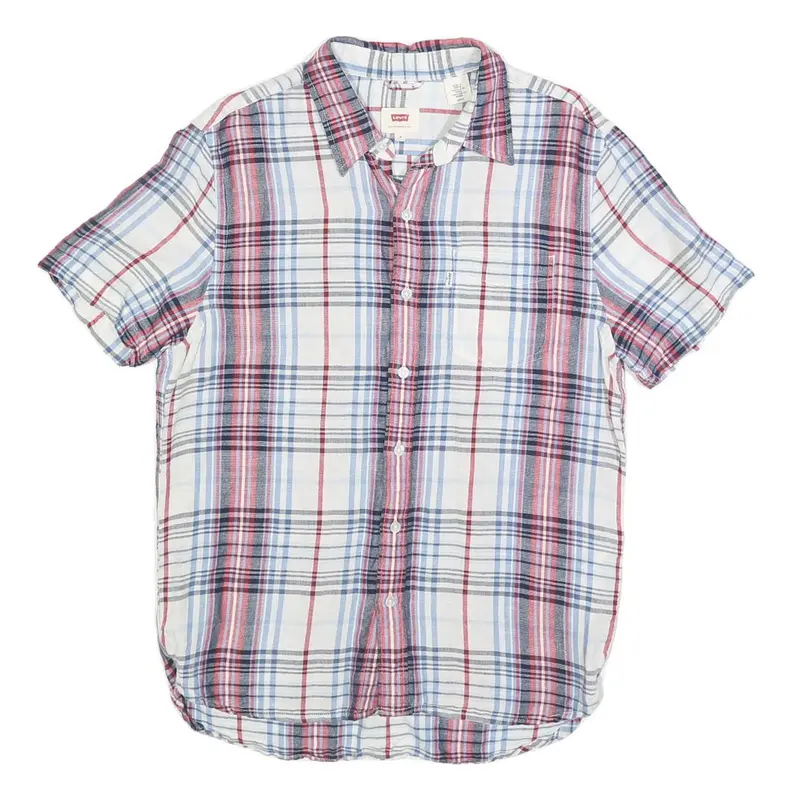 Levi's Mens White & Red Checked Shirt S Linen Blend Short Sleeve Casual 1