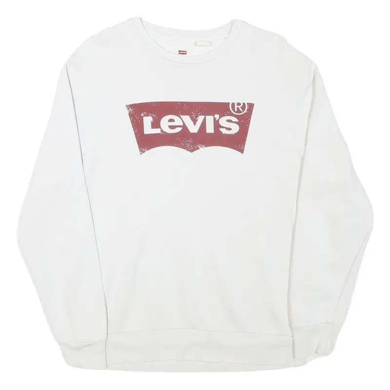 Levi's Mens White S Crew Neck Cotton Blend Pullover Sweatshirt 1