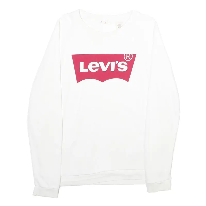 Levi's Mens White S Crew Neck Sweatshirt Cotton Logo Print Casual Pullover 1