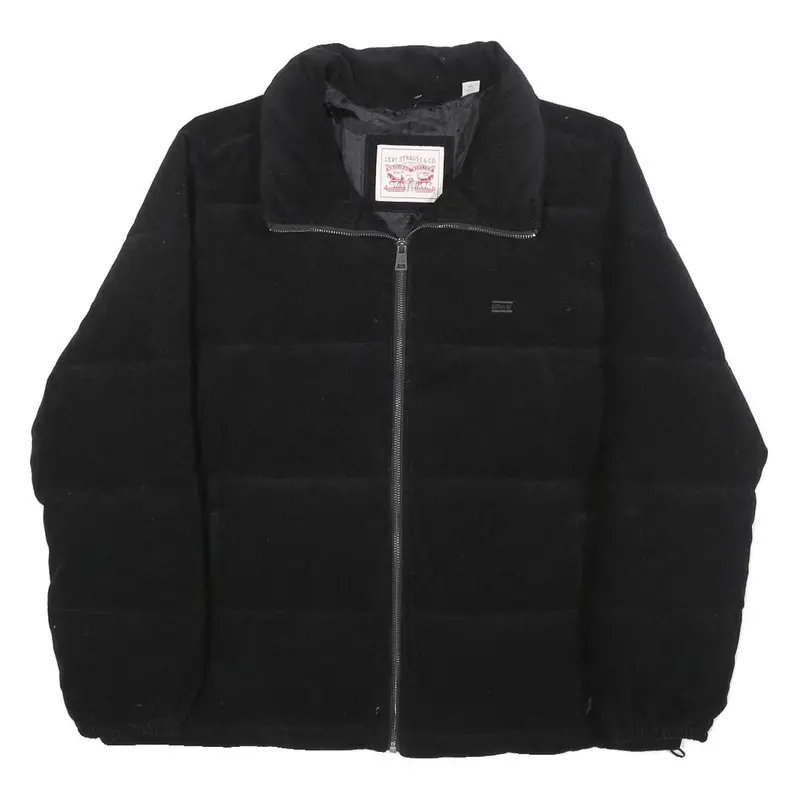 Levi's Womens Black Cotton Blend Puffer Jacket Xl Corduroy Zip Casual Outerwear 1